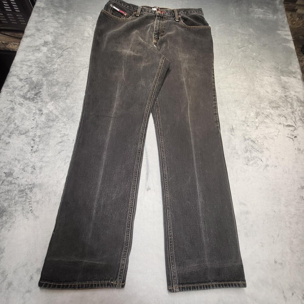 Tommy Jeans Jeans Mens 34x32 Black Straight Regular Fit Dark Wash Pockets Logo